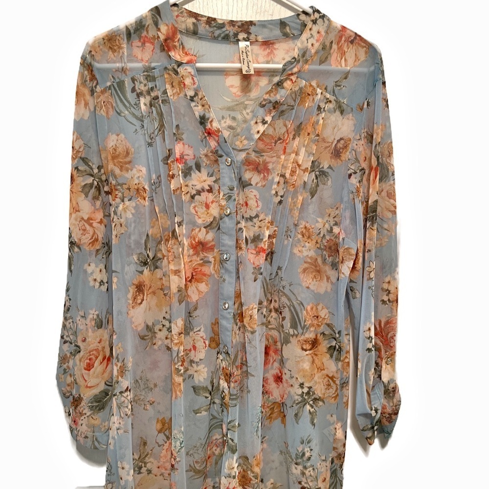 PerSeption Concept Gray and Orange Sailor Collar Blouse